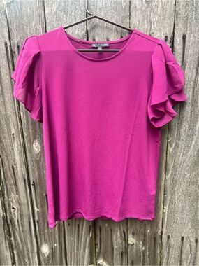 Adrianna Papell Fuchsia Ruffled Sleeve Blouse
